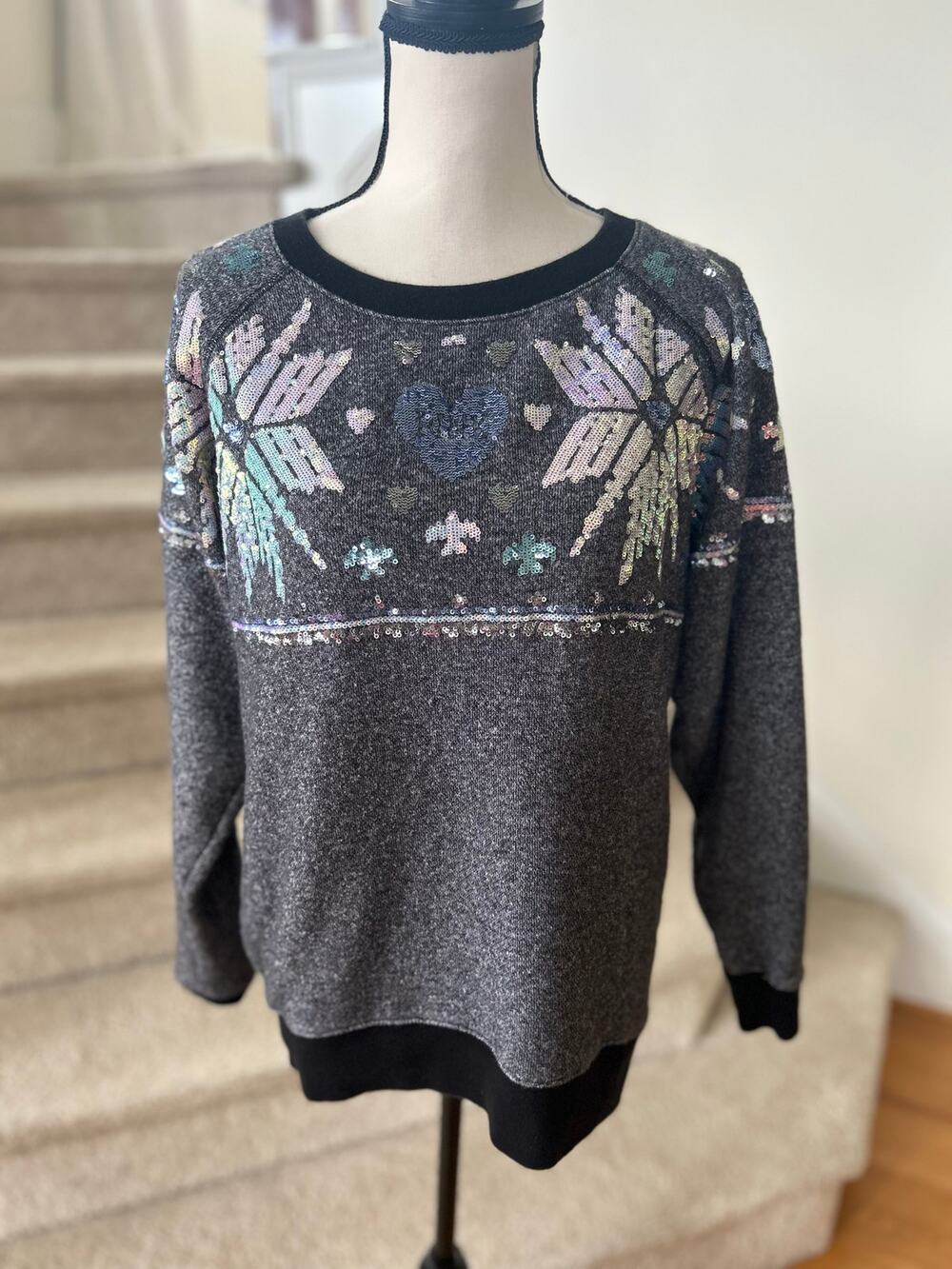 Pink VS Grey Iridescent Fair Isle Snowflake Christmas Holiday Sweater